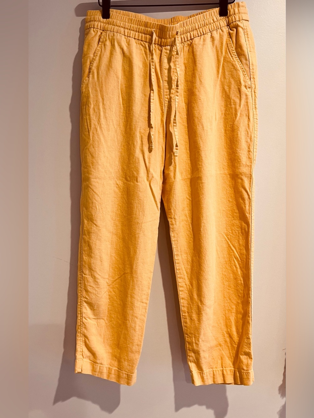 GAP Ladies Easy Pants Mustard Yellow Drawstring Linen wide straight leg Medium